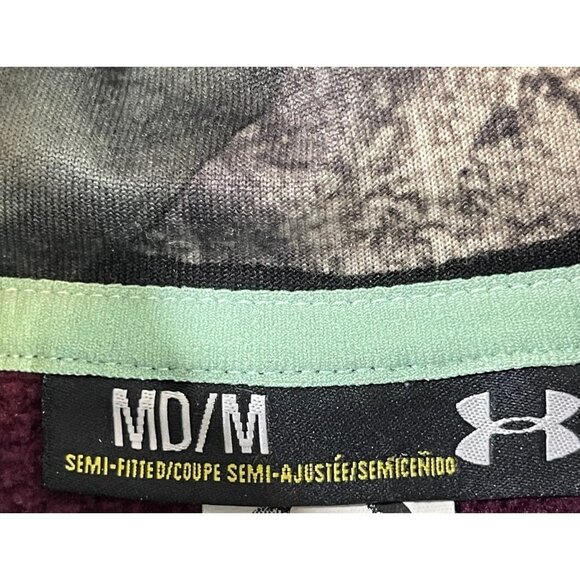 Under Armour Hoodie Women’s Medium Burgundy‎ Quilted Camouflage Camo Logo - Picture 7 of 12